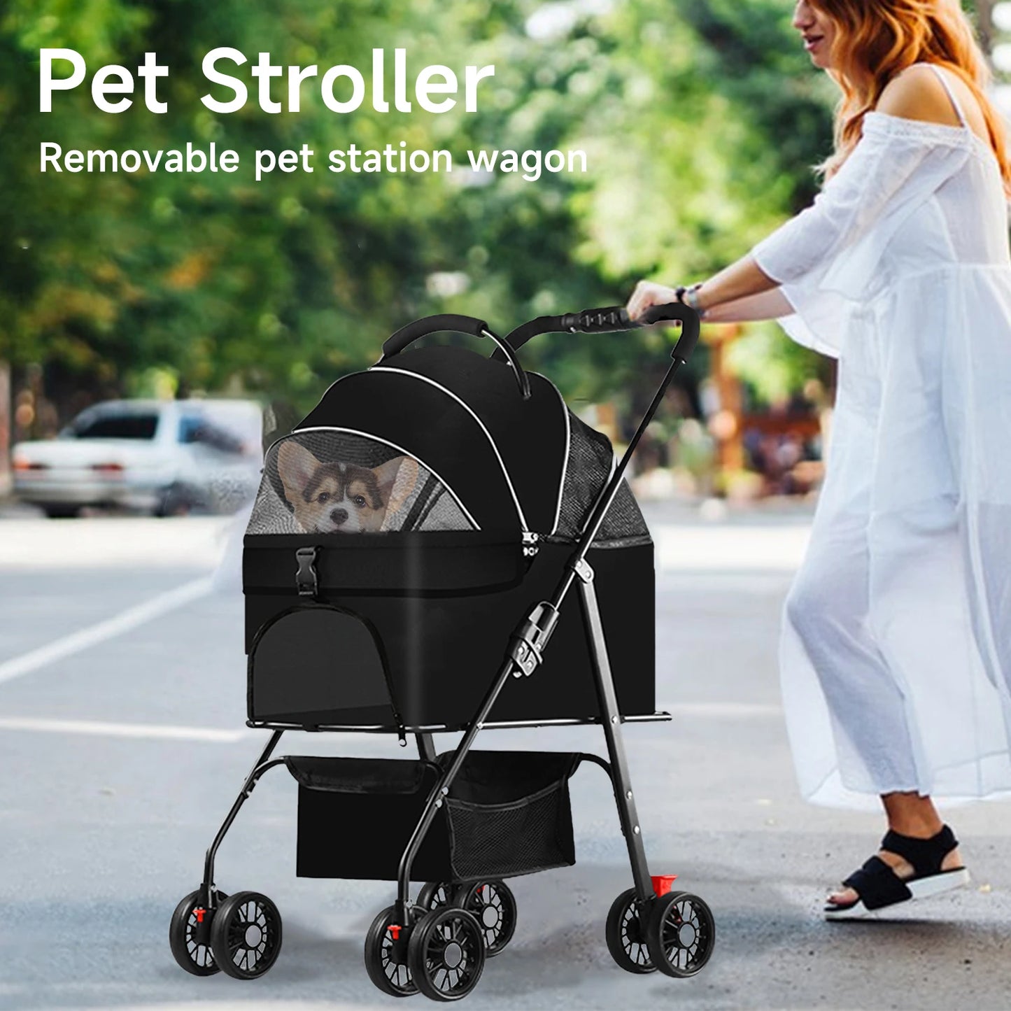Poussette Pliable pour Petits et Moyens Chiens | Design Léger & Respirant – Idéal pour Voyages et Balades Extérieures