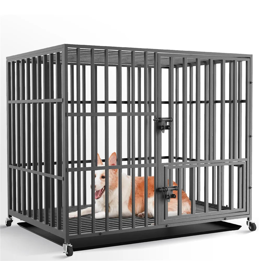 Cage Robuste en Métal pour Chien Bingopaw – Avec 3 Serrures de Sécurité, Roues Pivotantes et Plateau Amovible