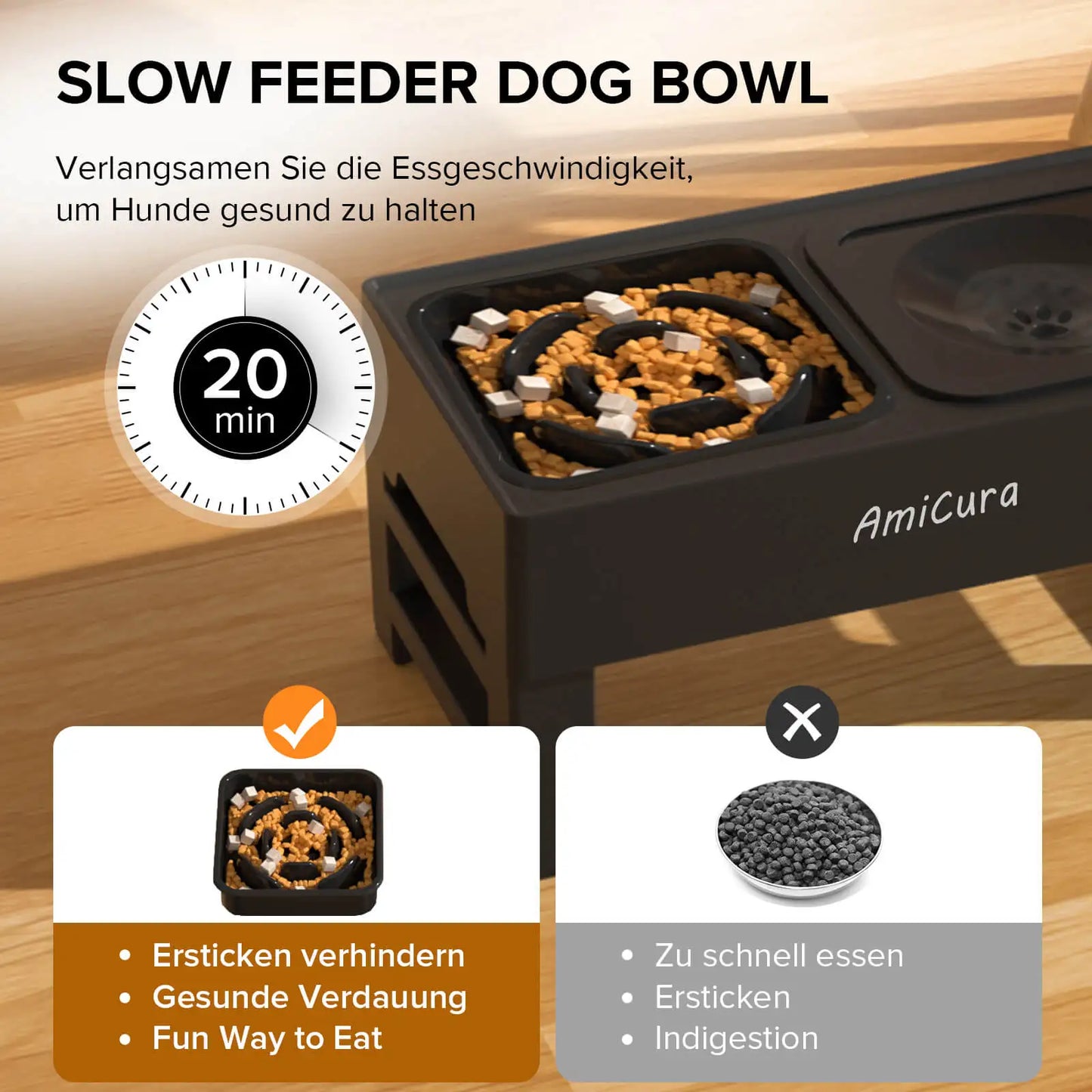 Gamelle Élevée 2-en-1 Amicura – Anti-Gorgement & Réglable en Hauteur pour Chiens et Chats