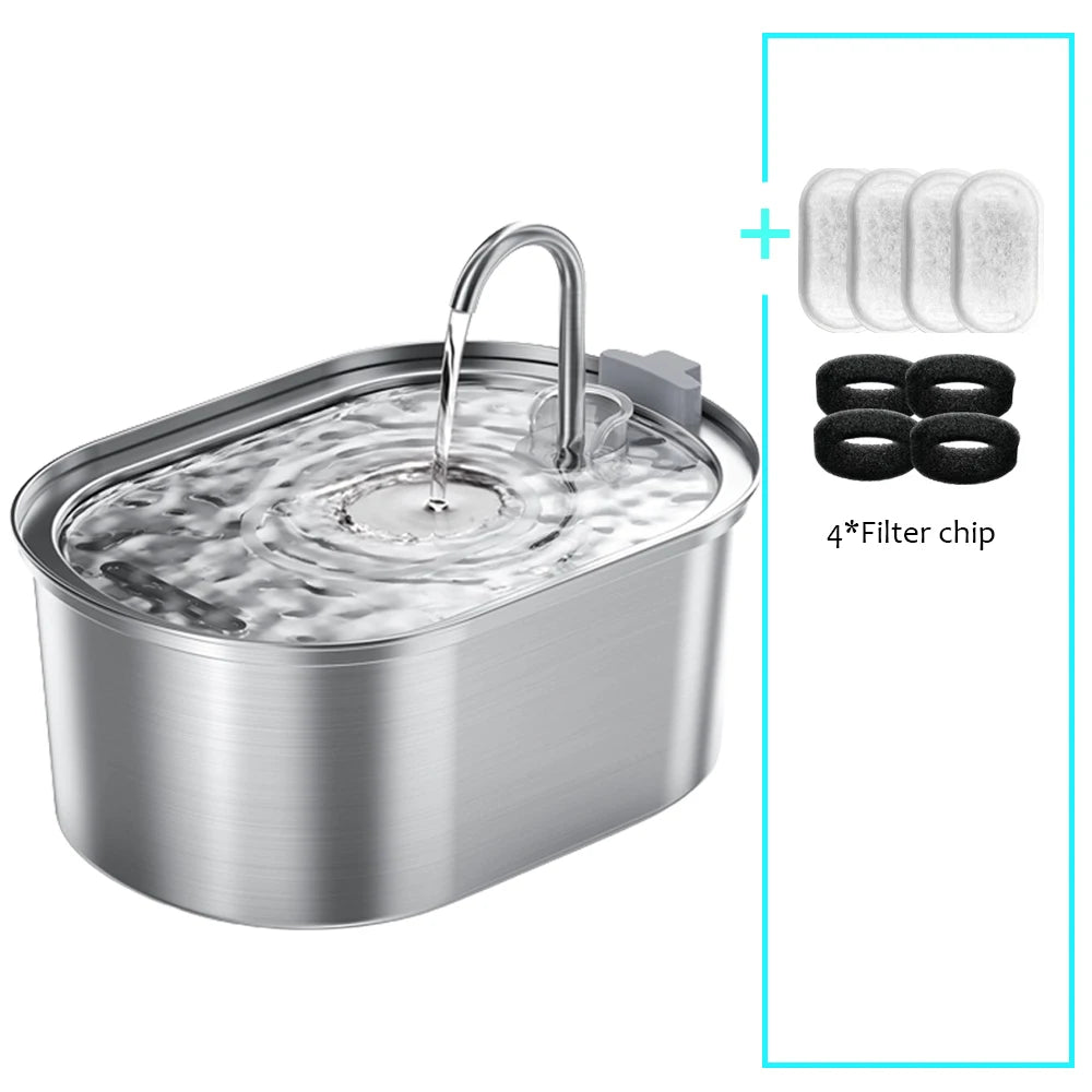 Fontaine à eau intelligente pour chat en inox – 3,2L ultra-silencieuse avec double filtration, recharge USB