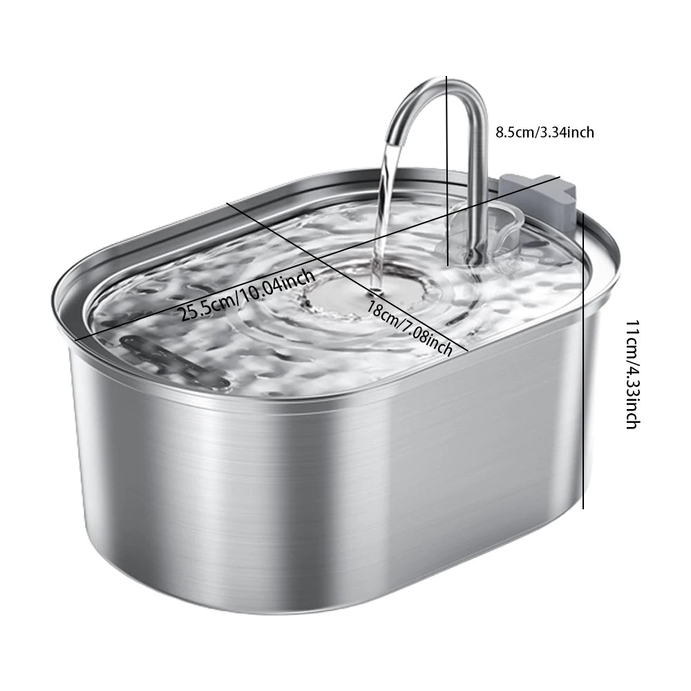 Fontaine à eau intelligente pour chat en inox – 3,2L ultra-silencieuse avec double filtration, recharge USB