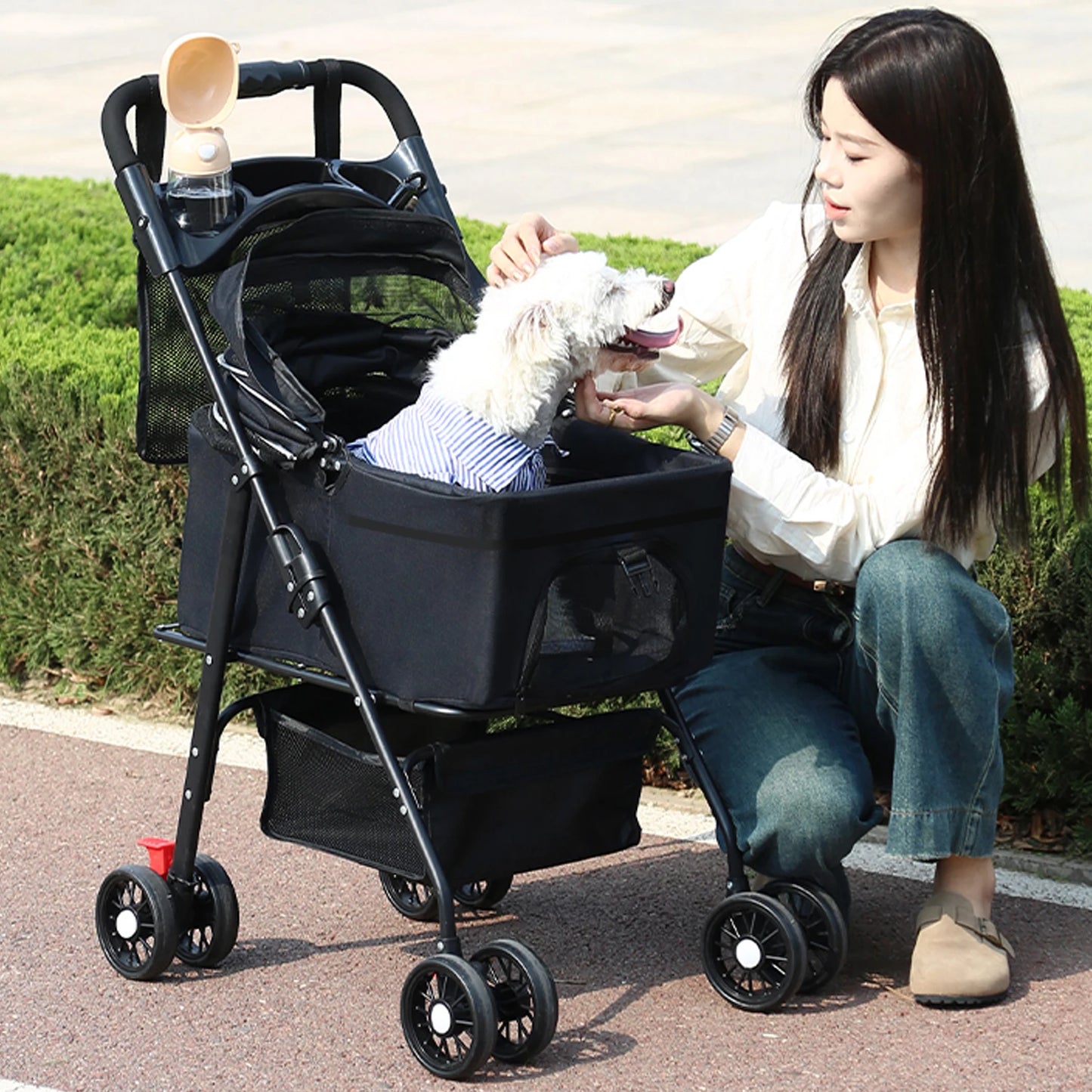 Poussette Pliable pour Petits et Moyens Chiens | Design Léger & Respirant – Idéal pour Voyages et Balades Extérieures