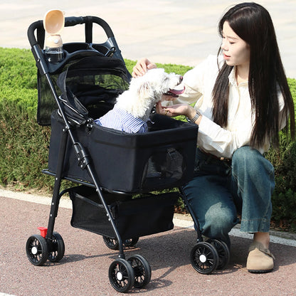 Poussette Pliable pour Petits et Moyens Chiens | Design Léger & Respirant – Idéal pour Voyages et Balades Extérieures