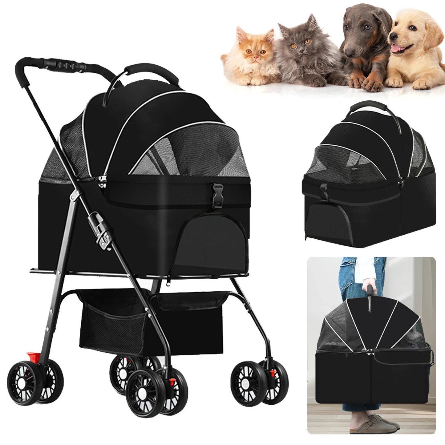 Poussette Pliable pour Petits et Moyens Chiens | Design Léger & Respirant – Idéal pour Voyages et Balades Extérieures