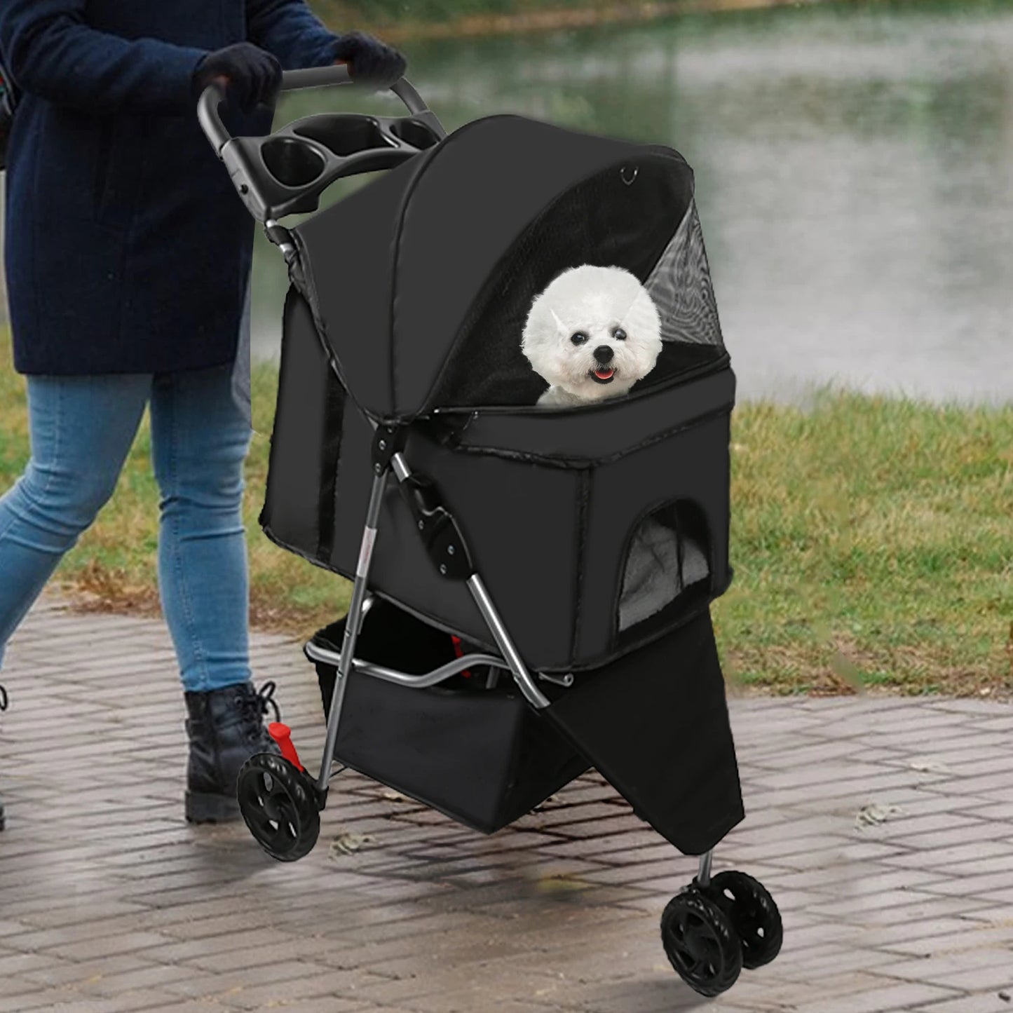 Poussette Pliable pour Petits et Moyens Chiens | Design Léger & Respirant – Idéal pour Voyages et Balades Extérieures