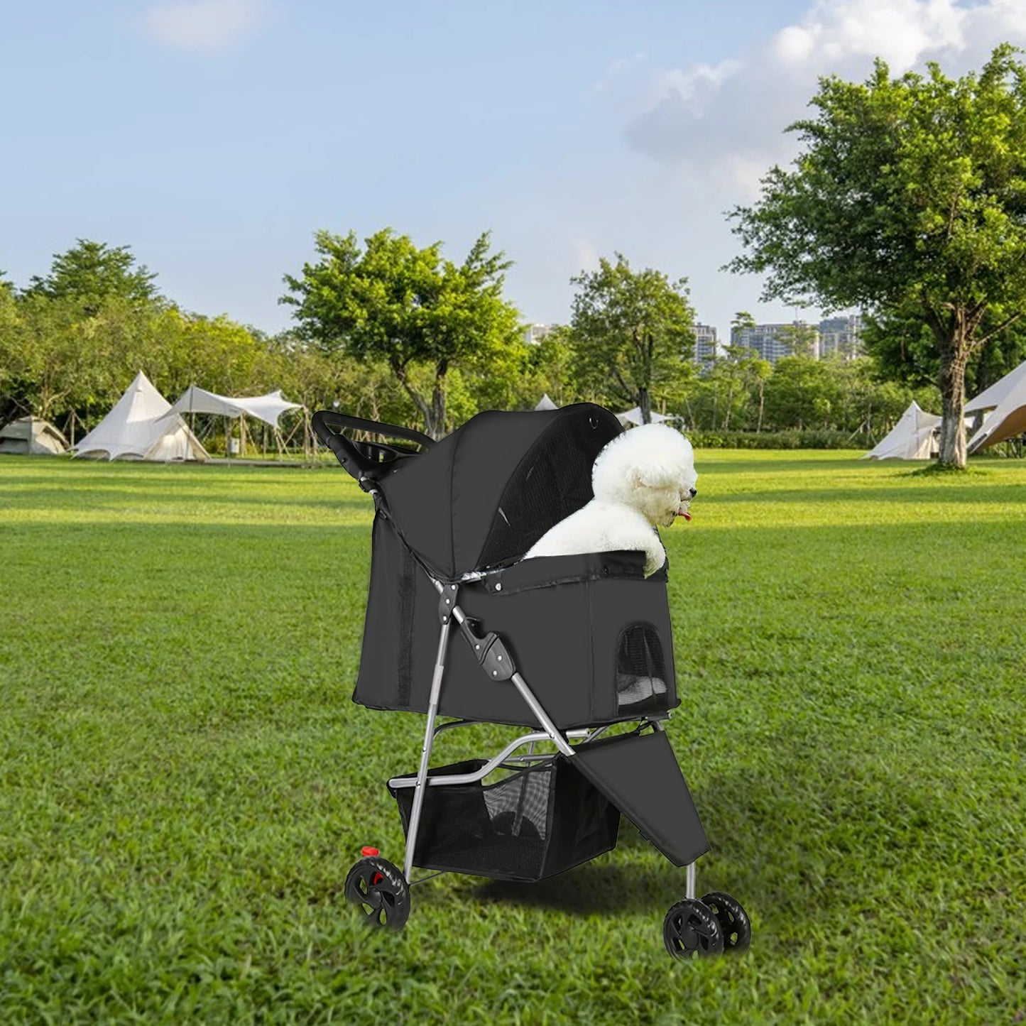 Poussette Pliable pour Petits et Moyens Chiens | Design Léger & Respirant – Idéal pour Voyages et Balades Extérieures