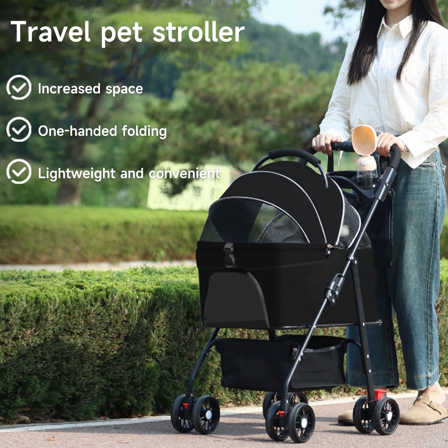 Poussette Pliable pour Petits et Moyens Chiens | Design Léger & Respirant – Idéal pour Voyages et Balades Extérieures