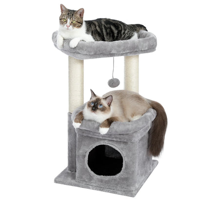 Arbre à Chat Compact 68 cm avec Perchoir, Griffoir et Jouet Suspendu
