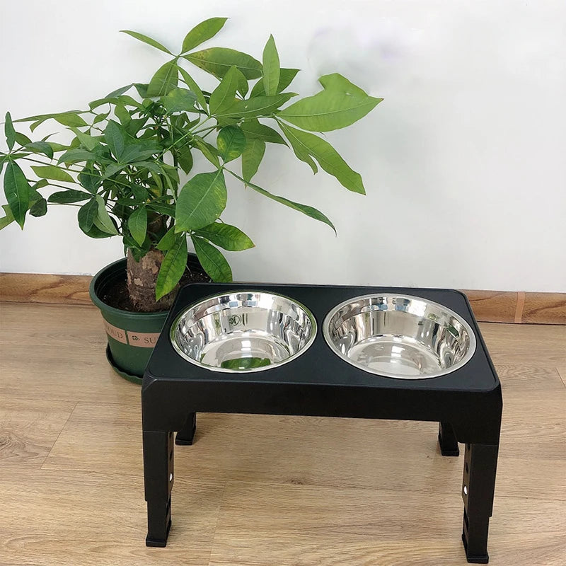 Gamelle Élevée Réglable pour Chien avec Double Bols Inox – Support Ajustable Chiens Petits à Grands