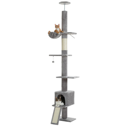Arbre à Chat Ajustable 210-274 cm – 5 Niveaux avec Niche, Échelles et Griffoirs