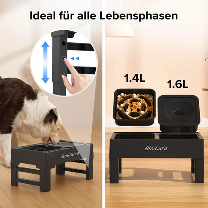 Gamelle Élevée 2-en-1 Amicura – Anti-Gorgement & Réglable en Hauteur pour Chiens et Chats