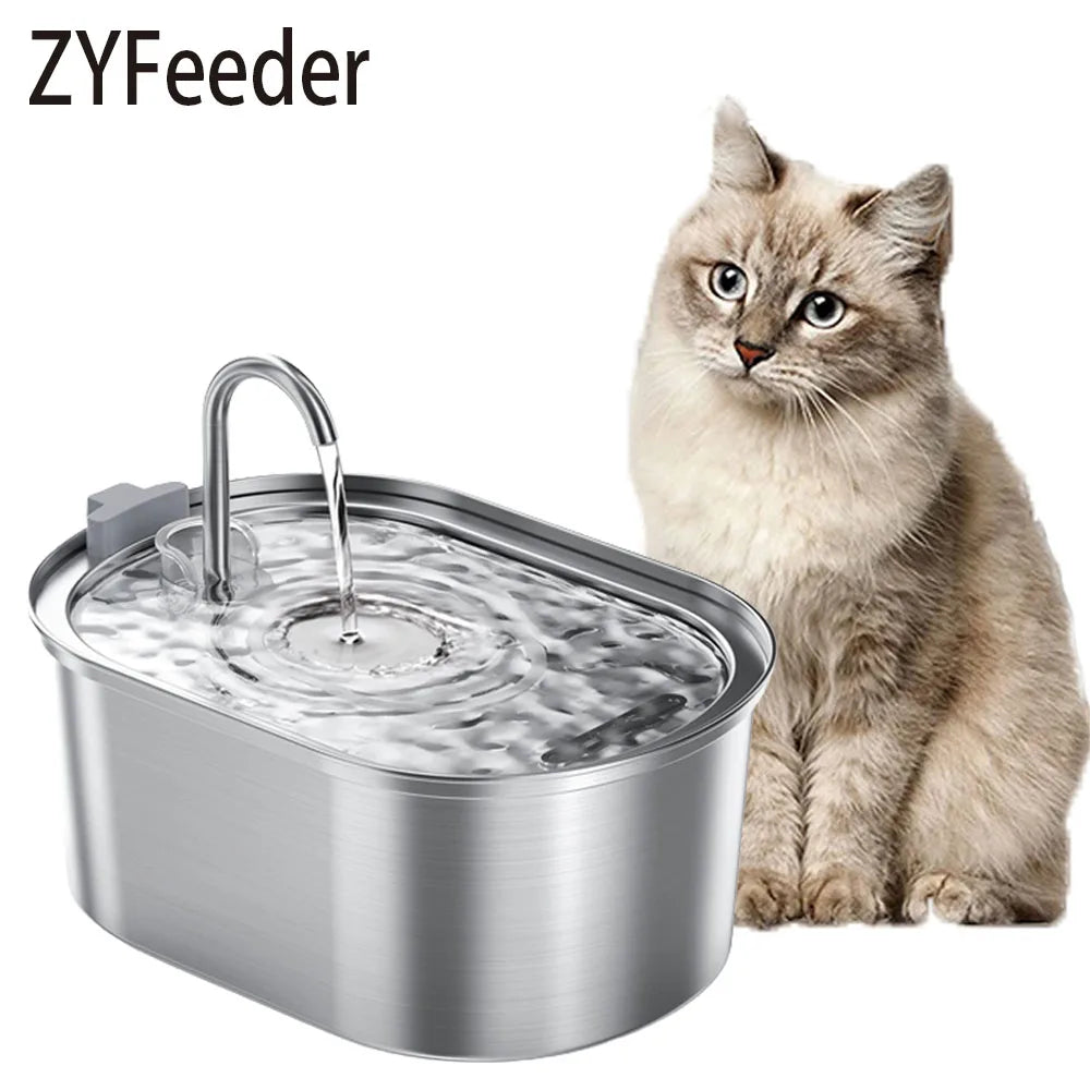 Fontaine à eau intelligente pour chat en inox – 3,2L ultra-silencieuse avec double filtration, recharge USB