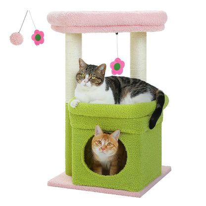 Arbre à Chat Compact 68 cm avec Perchoir, Griffoir et Jouet Suspendu