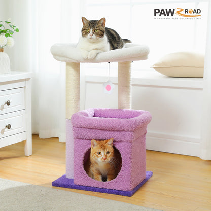 Arbre à Chat Compact 68 cm avec Perchoir, Griffoir et Jouet Suspendu