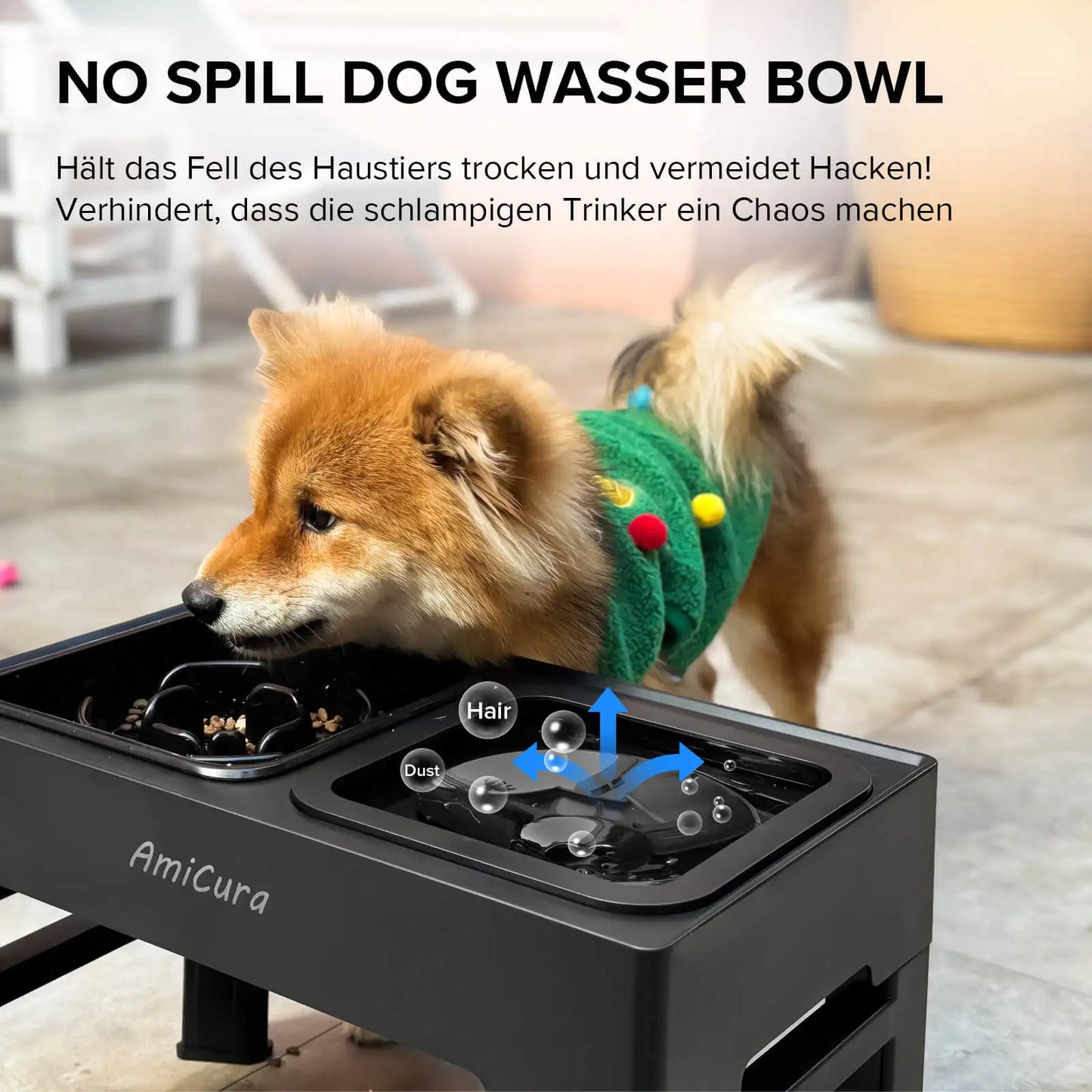Gamelle Élevée 2-en-1 Amicura – Anti-Gorgement & Réglable en Hauteur pour Chiens et Chats