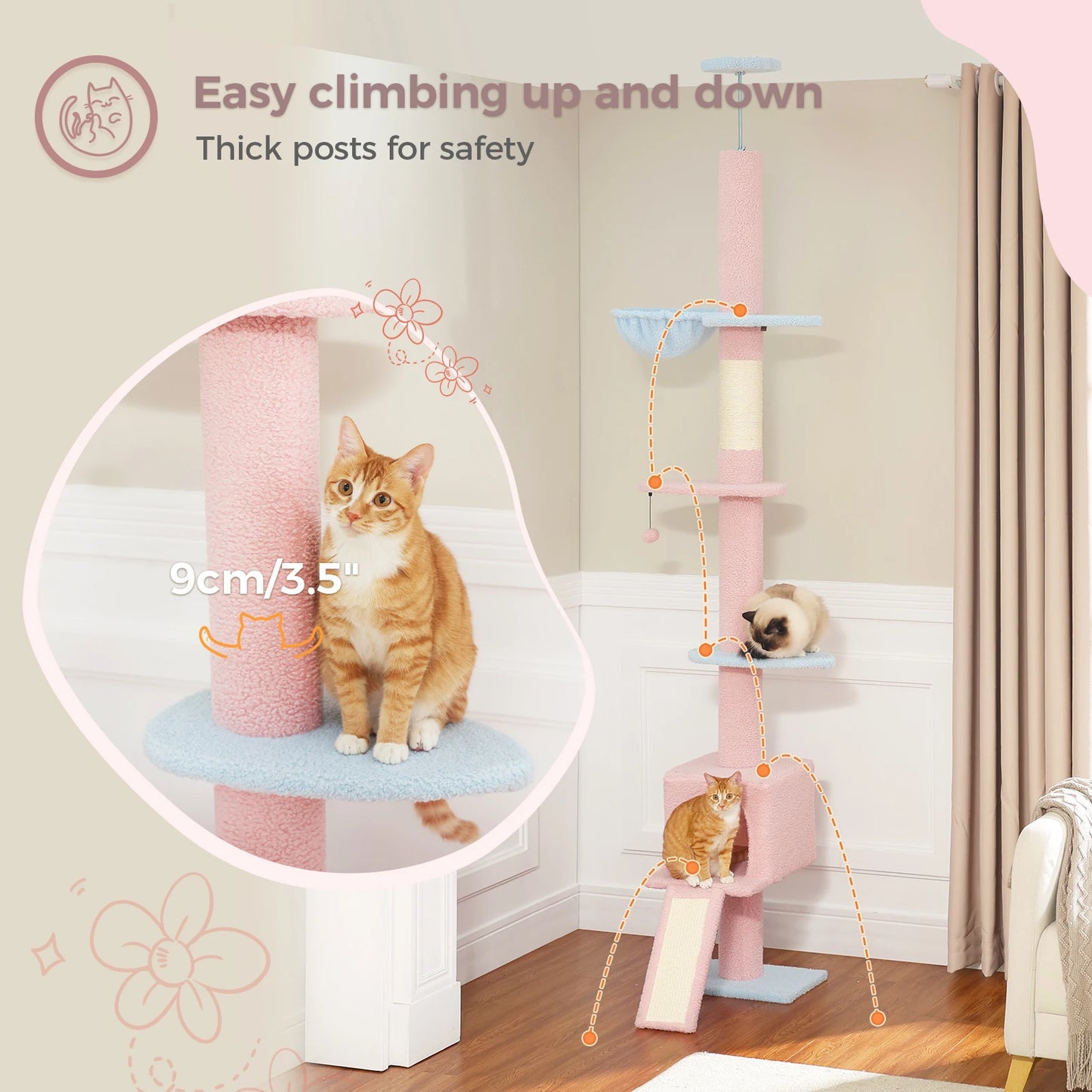 Arbre à Chat Ajustable 210-274 cm – 5 Niveaux avec Niche, Échelles et Griffoirs