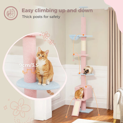 Arbre à Chat Ajustable 210-274 cm – 5 Niveaux avec Niche, Échelles et Griffoirs