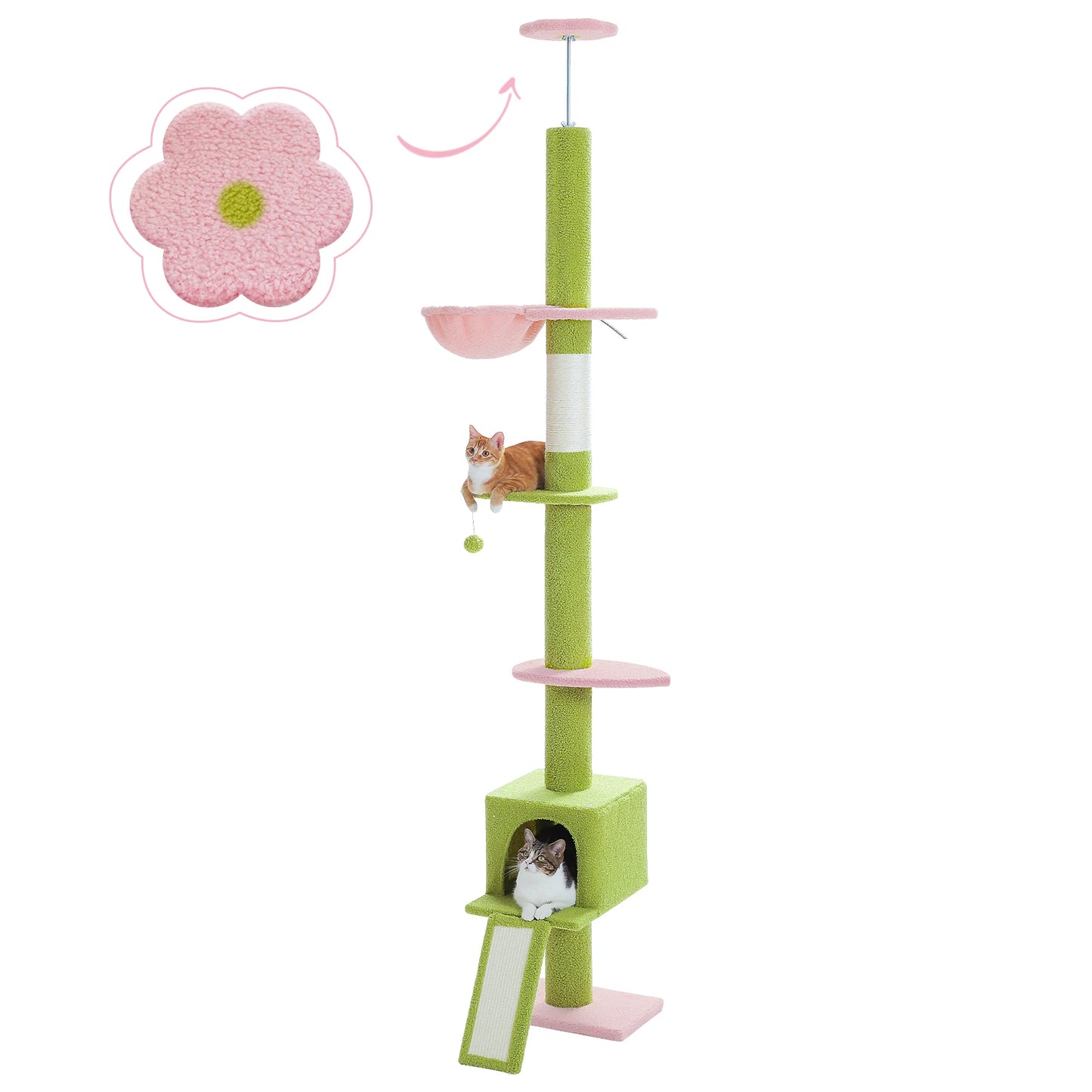 Arbre à Chat Ajustable 210-274 cm – 5 Niveaux avec Niche, Échelles et Griffoirs