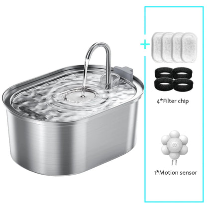 Fontaine à eau intelligente pour chat en inox – 3,2L ultra-silencieuse avec double filtration, recharge USB