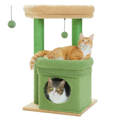 Arbre à Chat Compact 68 cm avec Perchoir, Griffoir et Jouet Suspendu