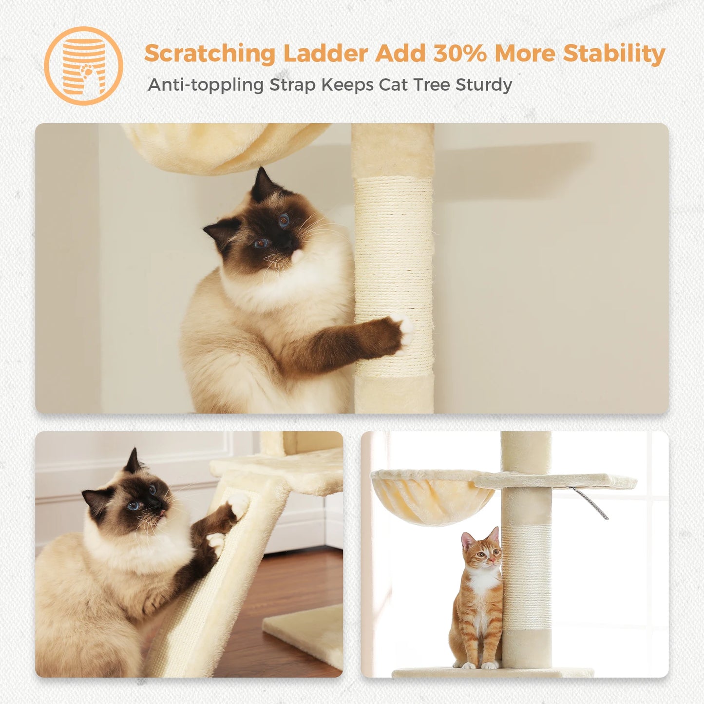 Arbre à Chat Ajustable 210-274 cm – 5 Niveaux avec Niche, Échelles et Griffoirs