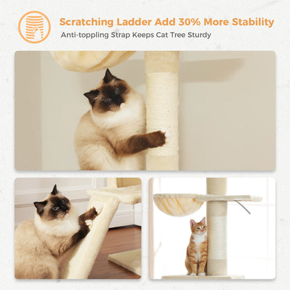 Arbre à Chat Ajustable 210-274 cm – 5 Niveaux avec Niche, Échelles et Griffoirs