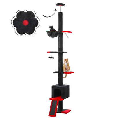 Arbre à Chat Ajustable 210-274 cm – 5 Niveaux avec Niche, Échelles et Griffoirs
