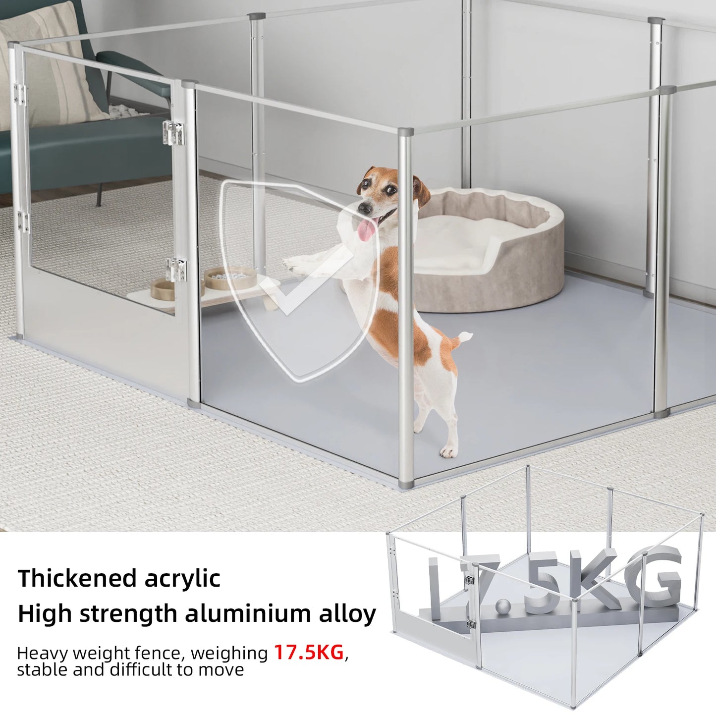 Parc pour Chiens en Acrylique avec Tapis Étanche – Cage d’intérieur Transparent pour Chiots, Chats, Mise Bas