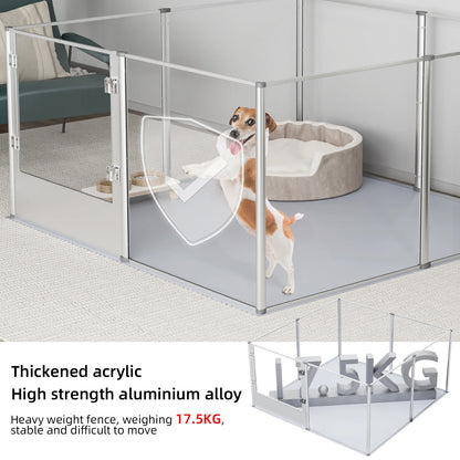 Parc pour Chiens en Acrylique avec Tapis Étanche – Cage d’intérieur Transparent pour Chiots, Chats, Mise Bas