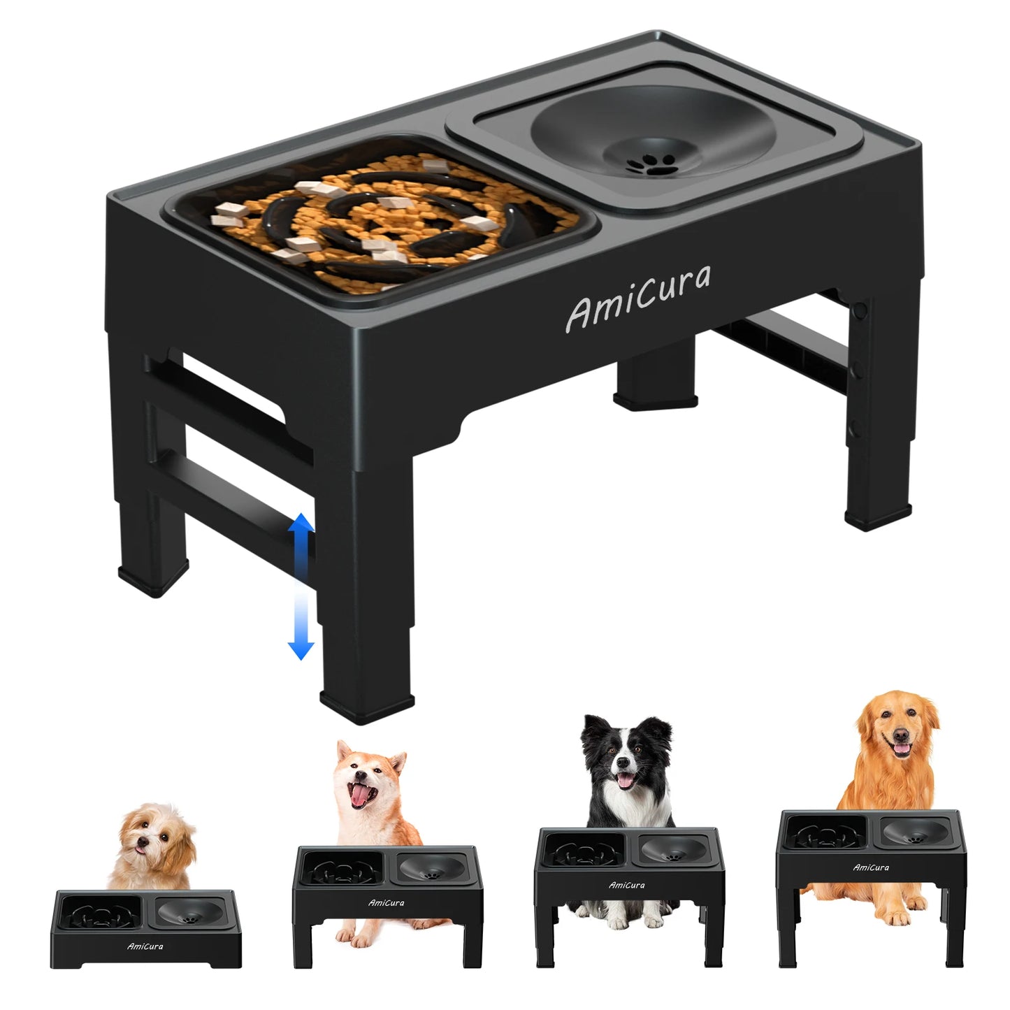 Gamelle Élevée 2-en-1 Amicura – Anti-Gorgement & Réglable en Hauteur pour Chiens et Chats