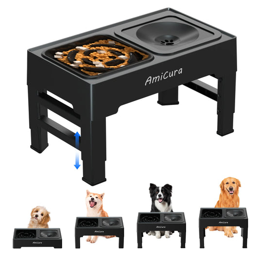Gamelle Élevée 2-en-1 Amicura – Anti-Gorgement & Réglable en Hauteur pour Chiens et Chats