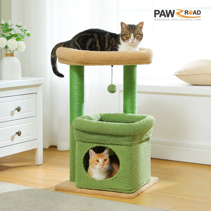 Arbre à Chat Compact 68 cm avec Perchoir, Griffoir et Jouet Suspendu