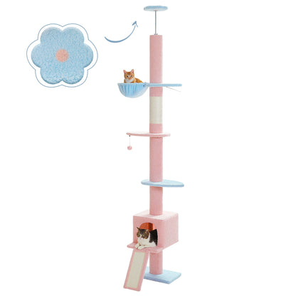 Arbre à Chat Ajustable 210-274 cm – 5 Niveaux avec Niche, Échelles et Griffoirs