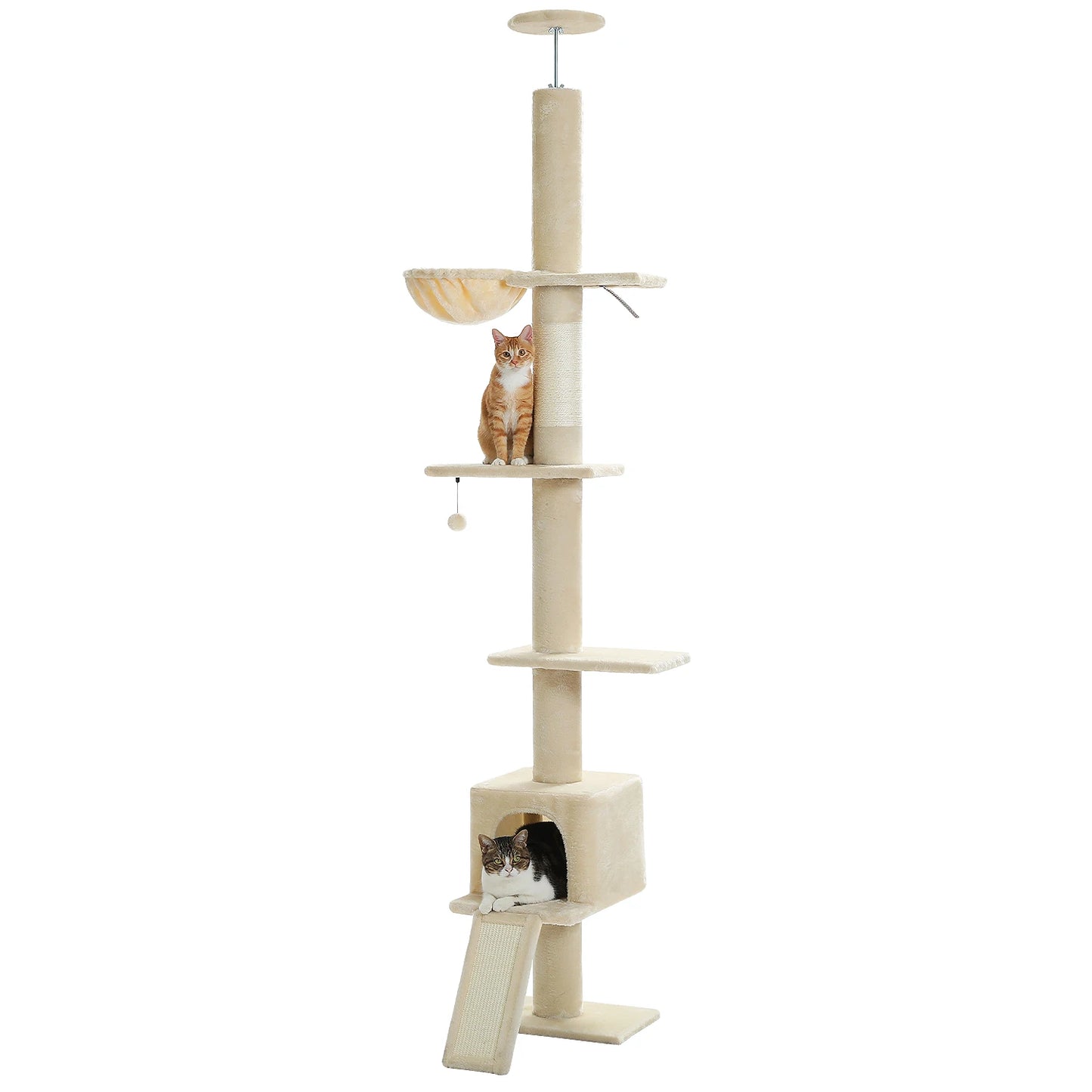 Arbre à Chat Ajustable 210-274 cm – 5 Niveaux avec Niche, Échelles et Griffoirs