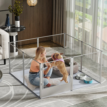 Parc pour Chiens en Acrylique avec Tapis Étanche – Cage d’intérieur Transparent pour Chiots, Chats, Mise Bas