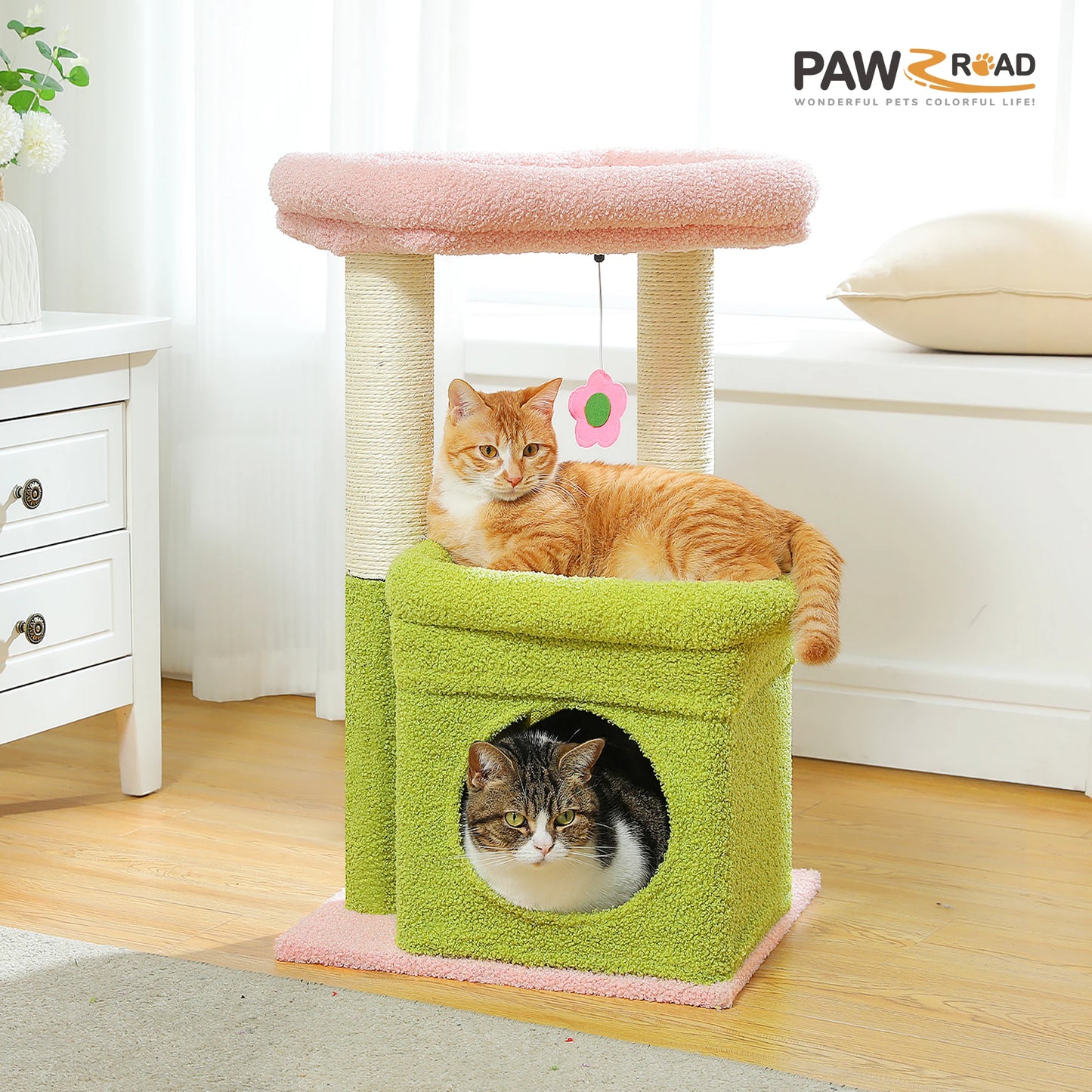 Arbre à Chat Compact 68 cm avec Perchoir, Griffoir et Jouet Suspendu
