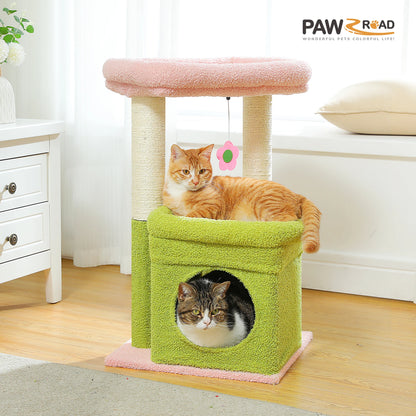 Arbre à Chat Compact 68 cm avec Perchoir, Griffoir et Jouet Suspendu