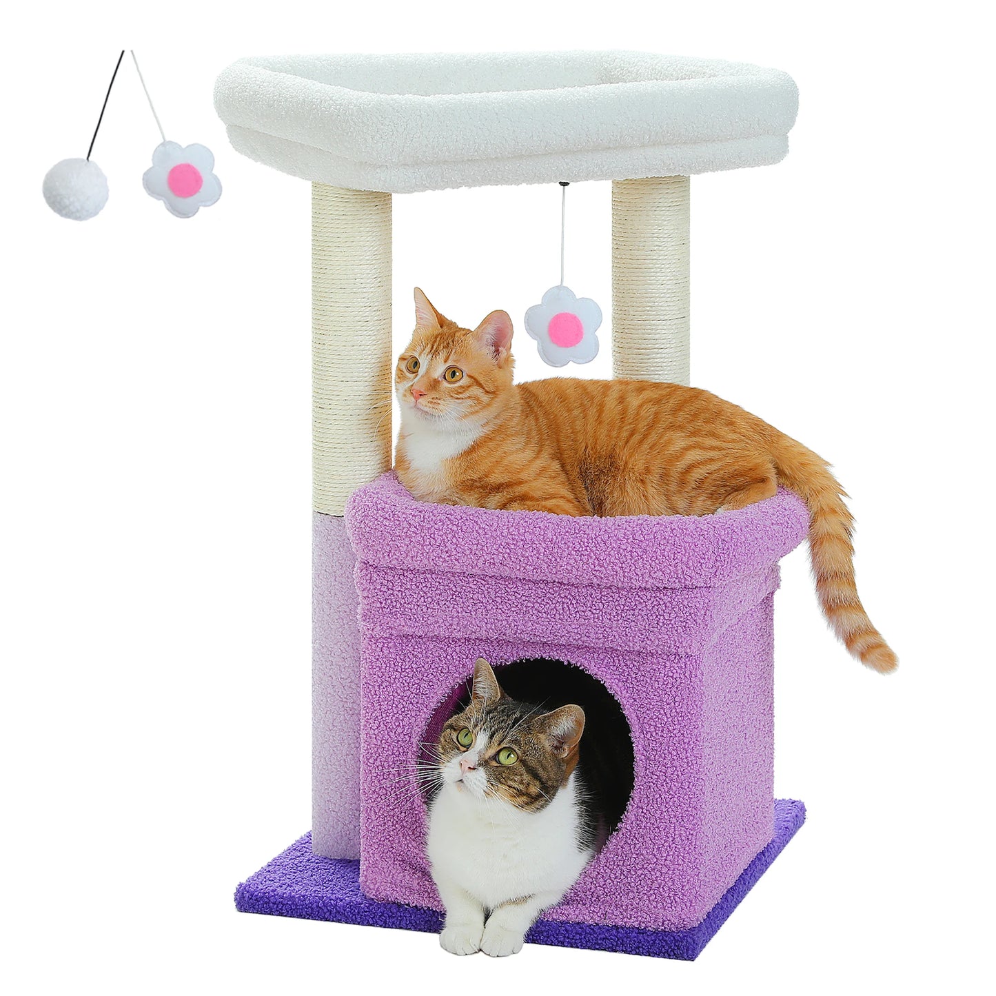 Arbre à Chat Compact 68 cm avec Perchoir, Griffoir et Jouet Suspendu