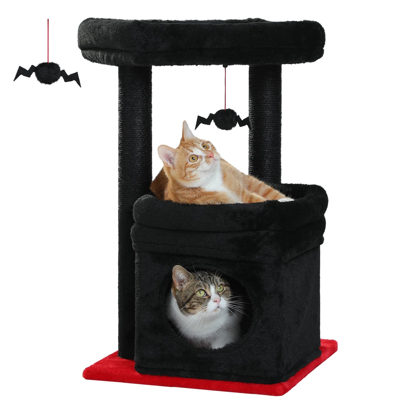 Arbre à Chat Compact 68 cm avec Perchoir, Griffoir et Jouet Suspendu