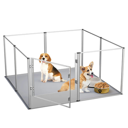 Parc pour Chiens en Acrylique avec Tapis Étanche – Cage d’intérieur Transparent pour Chiots, Chats, Mise Bas