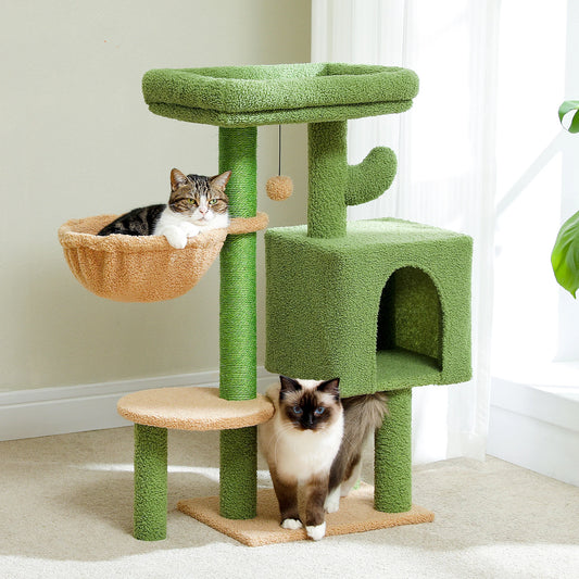 Arbre à Chat Design – Tour Cactus 4 Niveaux avec Hamac et Griffoirs
