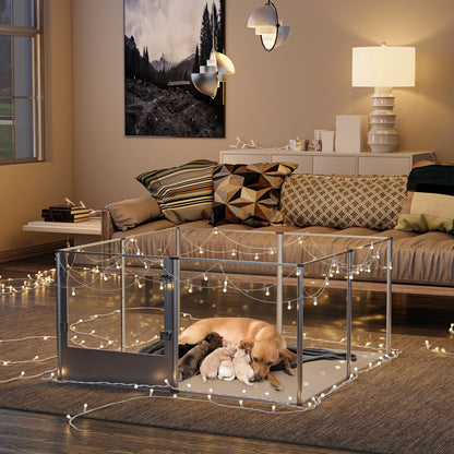 Parc pour Chiens en Acrylique avec Tapis Étanche – Cage d’intérieur Transparent pour Chiots, Chats, Mise Bas