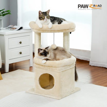 Arbre à Chat Compact 68 cm avec Perchoir, Griffoir et Jouet Suspendu
