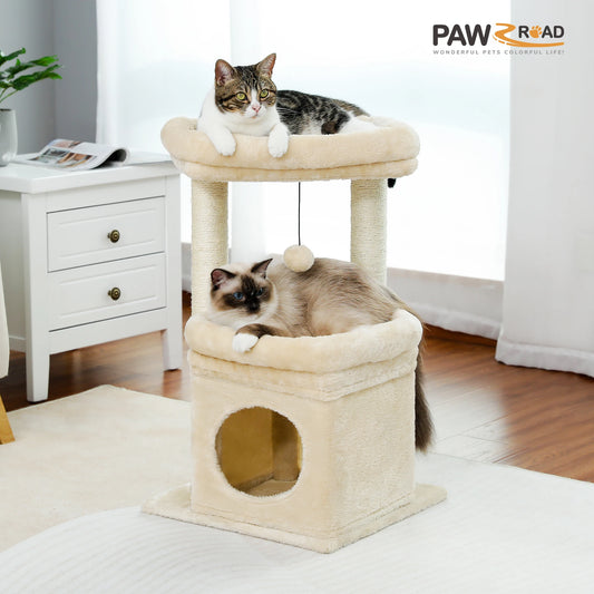 Arbre à Chat Compact 68 cm avec Perchoir, Griffoir et Jouet Suspendu