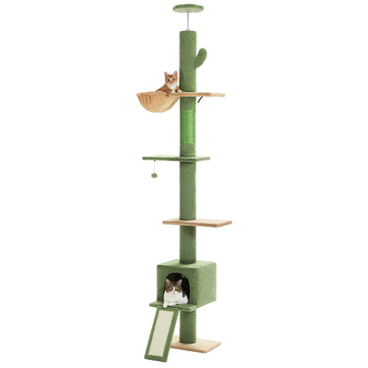 Arbre à Chat Ajustable 210-274 cm – 5 Niveaux avec Niche, Échelles et Griffoirs