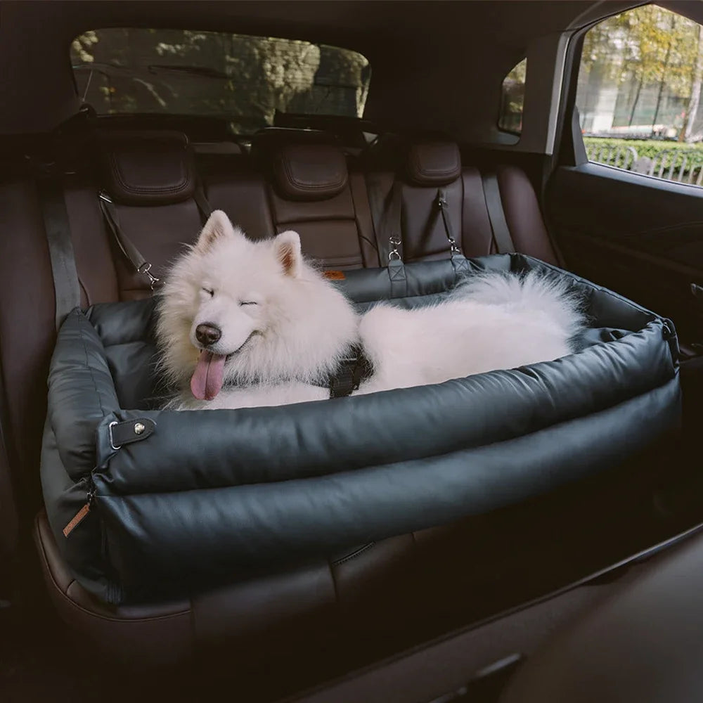 Siège Auto Luxe pour Chien/Chat en Simili Cuir - Lit de Transport Sécurisé et Confortable