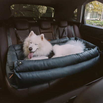 Siège Auto Luxe pour Chien/Chat en Simili Cuir - Lit de Transport Sécurisé et Confortable