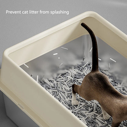 Bac à litière pour chat en acier inoxydable – Grand format, anti-fuite, bord haut, facile à nettoyer