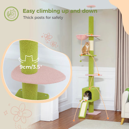 Arbre à Chat Ajustable 210-274 cm – 5 Niveaux avec Niche, Échelles et Griffoirs