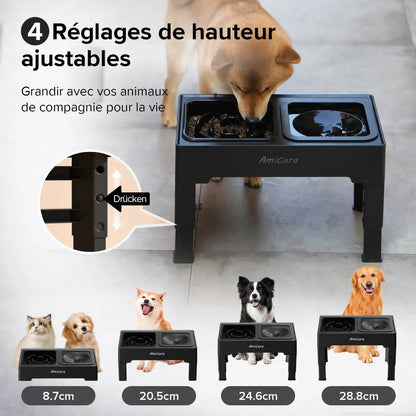 Gamelle Élevée 2-en-1 Amicura – Anti-Gorgement & Réglable en Hauteur pour Chiens et Chats